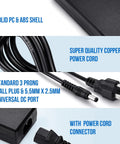 12V 8A DC Power Supply Adapter 96W Wide 100 To 240V AC Input To DC Transformer 3 Prong US Plug Barrel Jack 5.5mm By 2.5mm Safe Over Voltage Over Current Short Circuit Protections Rock Solid For CCTV Routers LED Gear, black power cord and plugs