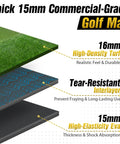 Cross-section of commercial-grade golf mat layers with high-density turf, tear-resistant interlayer, and high-elasticity EVA backing.