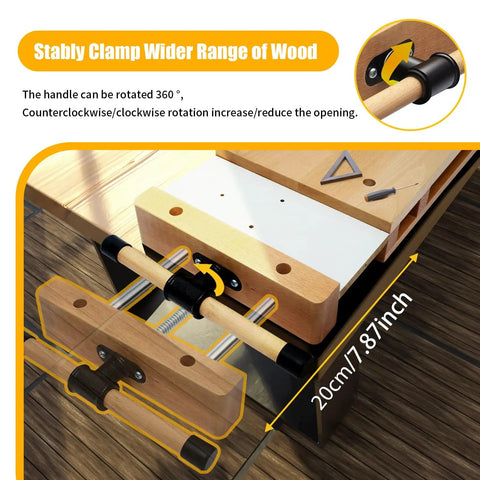 Shop Ready Portable Woodworking Bench Vise With Heavy Duty Boss Clamp And Straight Up Rock Solid Grip designed with a 360° handle for stability.