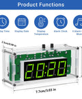 4-Digit DIY Digital Clock Kit With Acrylic Shell, Adjustable Brightness LED Display, showing dimensions and features