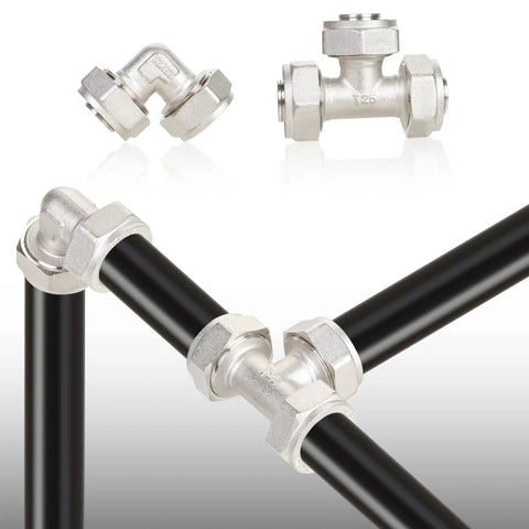 Three Quarter Inch By 100 Feet HDPE Tubing Garage Air Piping System with Aluminum Outlet Blocks shown in connectors view