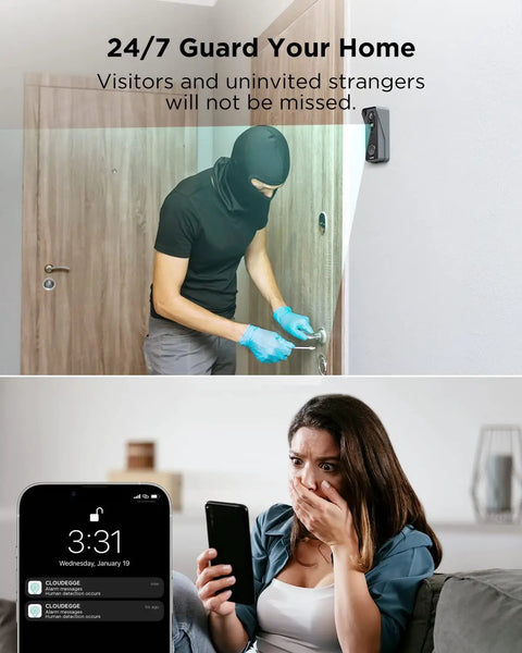 Wireless WiFi Video Doorbell Camera With Chime, 1080P HD, capturing intruder alert with live notification on phone screen
