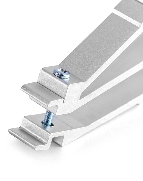 Close-up of aluminum No Sweat Cage Nut Installer for 19 and 10 inch server racks with a silver finish and grip handle.