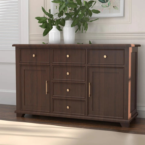 Wooden dresser with Champagne Bronze Knurled Kitchen Cabinet Pull Handles Set Of 10 For Cupboards And Drawers, 5-inch spacing.