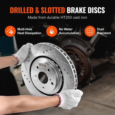 All In One Front And Rear Brake Kit With Drilled And Slotted Rotors And Ceramic Pads For Toyota Sienna, Highlander, Lexus RX350 And RX450H, 12.9 Inch Front Rotors And 12.2 Inch Rear Rotors, Complete 8 Pad Set