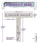 Product size diagram for Top Tier Stainless Steel T Brackets For Wood Shelving And Home Repairs Rust Resistant Corner Bracket.