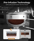 Top Shelf Espresso Machine With Hot And Cold Brew Coffee Maker showing pre-infusion technology for optimal espresso extraction.