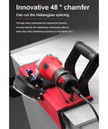 Portable Electric Tile Chamfering Machine Featuring Quick Thickness Setup Paired With Dual Water Spout For Rapid 45 Degree Edge Finishing On Ceramic Tiles, close-up of chamfer tool.