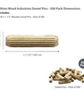 3/8 In X 1-1/2 In Dowel Pins, 500 Pack, Kiln-Dried Birch Hardwood, Fluted And Beveled Ends
