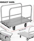 Beast Steel Panel Cart With Four Swivel Casters 2500 Lb Capacity 36x24 Inch Steel Board Three Side Handrails Heavy Duty Platform Truck For Panels Tables And Bulk Goods, 60x90 cm size