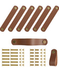 Six Piece Leather Drawer Pulls Set In Brown With Gold Rivet Screws, 4.72 Inch Soft Cabinet Dresser Handles For Bedroom Kitchen Bathroom