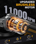 Close-up of the upgraded brushless motor inside the Tough As Nails Five Inch Cordless Angle Grinder Built For 20 Volt Battery Packs.
