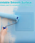 Heavy Duty 2 Pack Self Adhesive Access Panel For Drywall Six By Six Inch Square Vented Wall Hole Cover Secure Wiring And Plumbing Cables No Sweat Quick Install Removable White Plastic shown with blue paint roller on smooth surface.