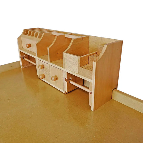 Wooden Bench Top Tool Organizer For DIYers And Pros With Four Drawers Fits Back Of Bench Or Work Table Lightweight 3.5 Pounds