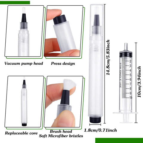 Five Pack Touch Up Paint Pens For Walls Fillable And Refillable Reusable Wall Repair Tools syringe and brush details