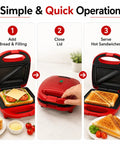 Sanzinaz 520W Electric Sandwich Maker Grill with Nonstick Plates Compact Panini Press For Home Countertop quick toasting sandwich prep steps