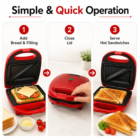 Sanzinaz 520W Electric Sandwich Maker Grill with Nonstick Plates Compact Panini Press For Home Countertop quick toasting sandwich prep steps