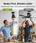 Comparison of installing 42 Inch Modern Ceiling Fan With Lights And Remote, Low Profile Flush Mount, Quiet Reversible DC Motor