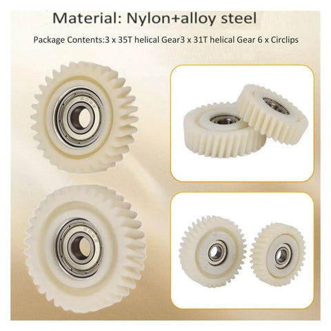 E Bike Motor Gear 47.3x13mm Oblique Planetary Gear 35 Teeth Helical Gear With 7.94mm Bearings Nylon Drive Gear Compatible With E Bike Hub Motor Parts Replacement 3 Pack