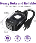 Outdoor Light Timer Outlet Waterproof 24 Hour Mechanical Plug In Weatherproof 3 Prong Grounded Heavy Duty 15 Amp