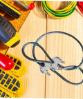 Heavy Duty Stainless Steel Wire Rope Cable Clamp U Bolt Fastener For 6mm Line with wire ropes, tools, and gloves on a wooden table.