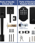 Black Front Door Handle Set With Keypad Lock Keyless Entry Electronic Deadbolt For Doors Easy Hands Free Access Parts
