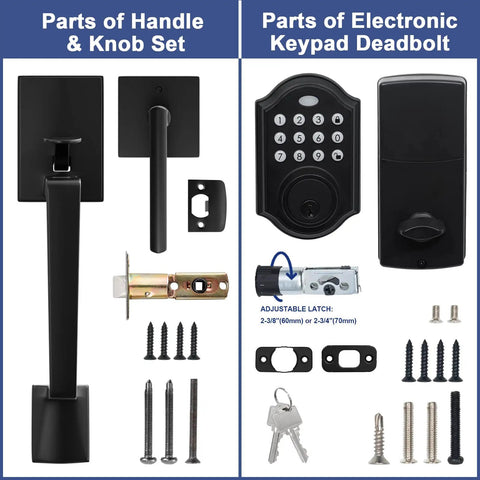 Black Front Door Handle Set With Keypad Lock Keyless Entry Electronic Deadbolt For Doors Easy Hands Free Access Parts