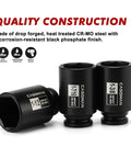 Three Casoman sockets from One Half Inch Drive Deep Spindle Axle Nut Impact Socket Set CrMo Six Point For One And Three Eighths To One And Three Quarters Inch Axles Extra Deep For Longer Fasteners Built For Impact Wrenches Seven Piece