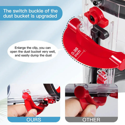 All In One Canister Replacement Kit For V11 And V15 Vacuum Cleaners showing upgraded red switch buckle close-up