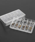 Pro Grade Watch Crown Kit With Copper And Stainless Steel Crowns, Springs, Gold Silver Color Set in 12 Slot Organizer Box