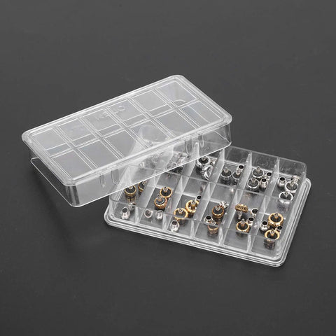 Pro Grade Watch Crown Kit With Copper And Stainless Steel Crowns, Springs, Gold Silver Color Set in 12 Slot Organizer Box