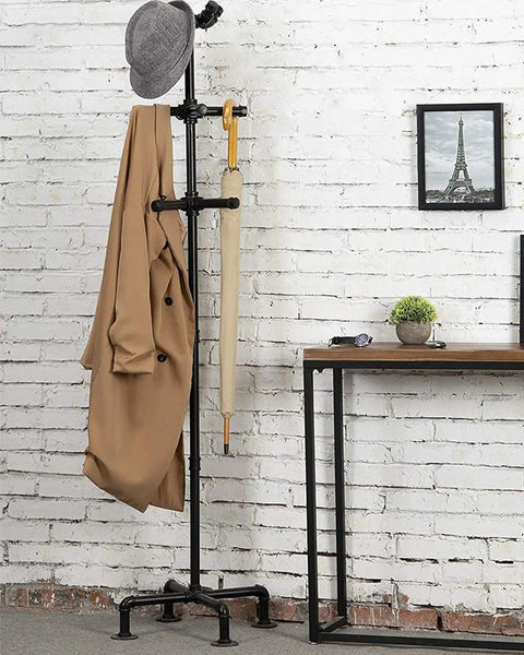 Black 6 Way Side Exit Cross Cast Iron Pipe Fitting For Vintage Industrial DIY Projects And Furniture Shelves Half Inch Threaded Elbow For Easy Installation Heavy Duty Durable Performance In Home Workshop used in coat rack