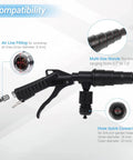 Pro Grade Coolant Flush Gun And Heater Core Cleaner Kit For Radiator And Engine Cooling System Featuring Dead Simple Dual Air Water Pressure And Slick One Hand Controls Fits 19 To 40 Mm Hoses showing compatibility features with nozzles and connectors.