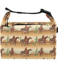 Cowboy Themed Lunch Bag Insulated Tote with horse and cactus print, 9.4x6.7x9.8 inches, leakproof design