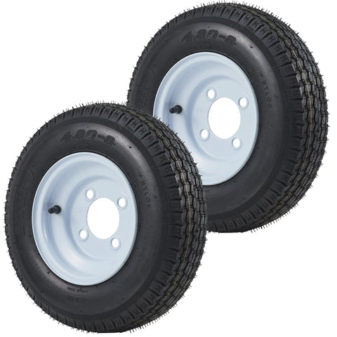 2 Pack 4.80-8 Trailer Tires With 8 Inch Rims 4 Lug On 4 Inch Bolt Pattern Center Bore 2.85 Inch 16.3 Inch Diameter 4.5mm Tread