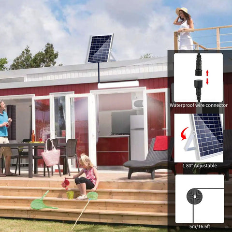 Solar Powered Indoor Outdoor Lights With Remote Control Ceiling Pendant for shed, garage, barn, camping; solar panel on roof.