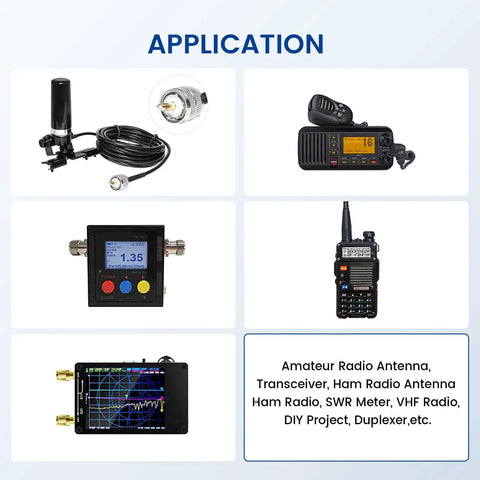 Image showcasing various applications with SO239 To SO239 UHF Female Bulkhead Adapter RF Coax Coupler For CB Ham Radio PL259.