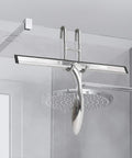 Three Pack No Drill Frameless Shower Door Hooks For Towels And Squeegees, Silver Finish With Anti Scratch Rubber Pads on glass