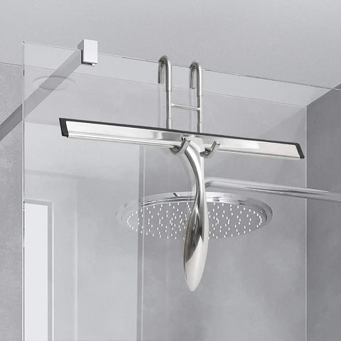 Three Pack No Drill Frameless Shower Door Hooks For Towels And Squeegees, Silver Finish With Anti Scratch Rubber Pads on glass