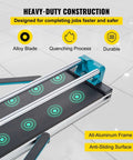 Manual 48-inch tile cutter with aluminum frame and turquoise end clamp for porcelain and tile cutting