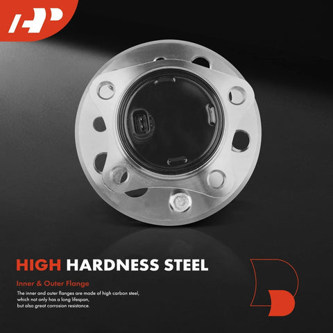 Top view of rear right wheel bearing and hub assembly with ABS and 5 lug for Toyota Camry 2002-2011, steel construction.