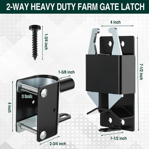2 Way Gate Latch With 6 Inch Farm Gate Wheel heavy duty lockable livestock fence hardware for 1-5/8 to 2 inch round tubes