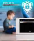 No Sweat Countertop Dishwasher Featuring Seven Heavy Duty Cycles And Certified Energy Star Efficiency For Quick Clean Rounds And Studio Apartment Layouts In Crisp White with child lock feature.