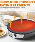 12 Inch Electric Crepe Maker With Nonstick Surface, Adjustable Temperature Control, showing even heating for perfect crepes