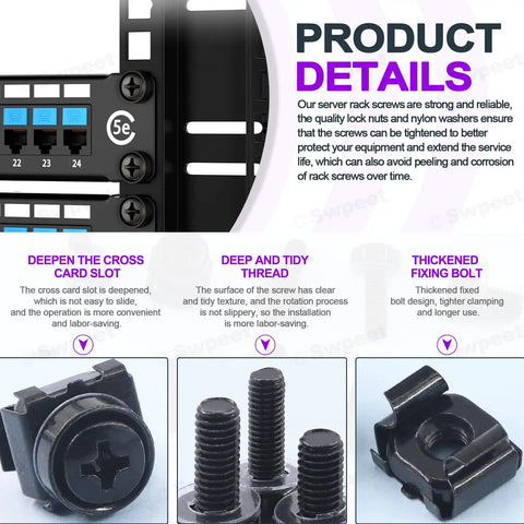 Top Shelf Badass Black Computer Mount Cage Nuts And Screws Assortment Kit With Metal And Plastic Washers for server rack installation