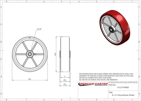 Tough As Nails 8 Inch Poly On Polyolefin Caster Wheel With Roller Bearing design drawing with dimensions for heavy duty use.
