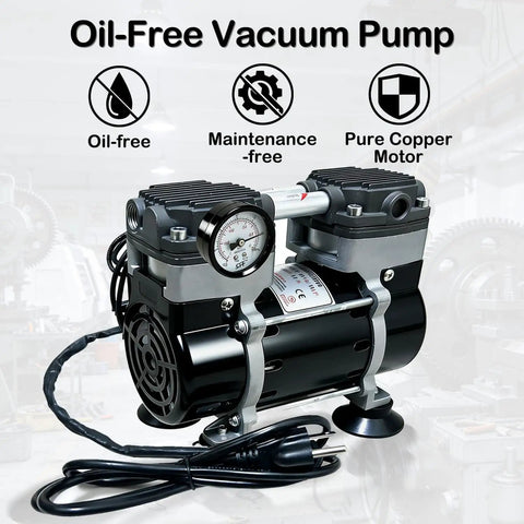 Oil Free Pro Grade Vacuum Pump 50 L/Min 180W Diaphragm With Switch And Vacuum Gauge Low Noise Aluminum Silencer