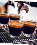 Three espresso cups under machine with Steam Wand Guard And Heat Shield For Espresso Machines Easy Install Insulation Cover To Prevent Burns Ultra Lightweight Safety Accessory For Home Baristas Travel Friendly Coffee Maker Repair Part on tray.