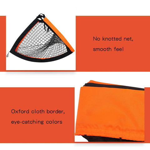 Close-up of 2 Pack 4 Ft By 3 Ft Portable Kid Soccer Goals showing orange Oxford cloth border and smooth net design.