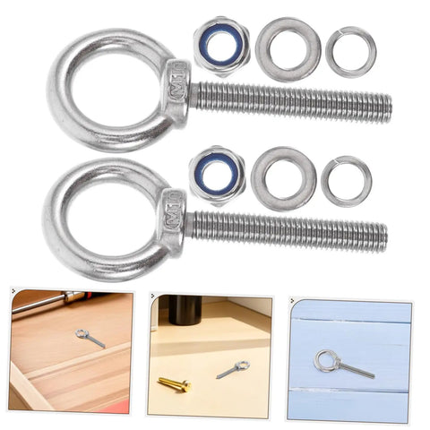 Heavy Duty Eye Bolt Kit With Nuts And Flat Washers M10x60 Stainless Steel Long Reach Design Rock Solid Anti Loosening For Wall Mounting Machinery And Sensitive Equipment Vibration Resistant And Wear Resistant, stainless eye bolts with washers